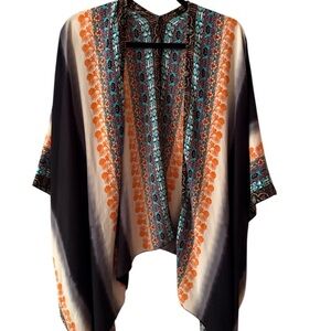 Renee C. Vibrant Orange and Black Kimono Top